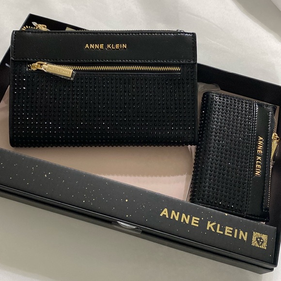 Black Rhinestone zip clutch and Card Case. Anne Klein - New in Box - Picture 1 of 3